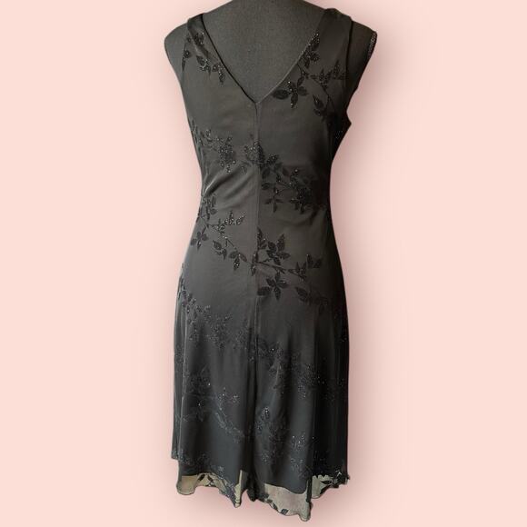 Vtg Y2K Black Mesh Floral Mini High Neck Slip Dress Whimsygoth Fairycore Medium - Picture 3 of 5